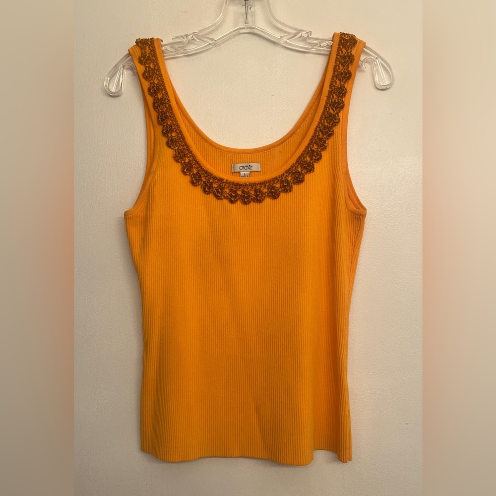 Cache Rib Knit Bead Embellished
Neck Stretch Top Size L